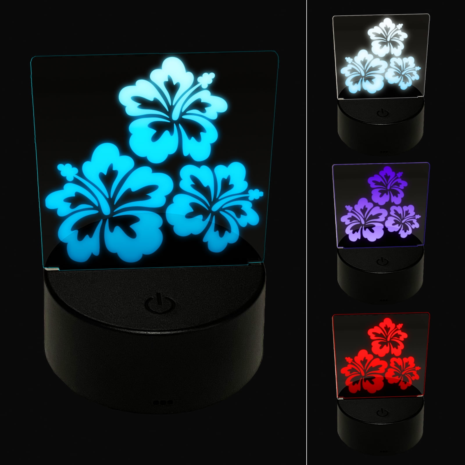 Hibiscus Flower Trio LED Night Light Sign 3D Illusion Desk Nightstand ...