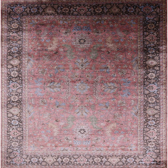 Ahgly Company Indoor Square Mid-Century Modern Chestnut Brown Oriental Area Rugs, 4' Square