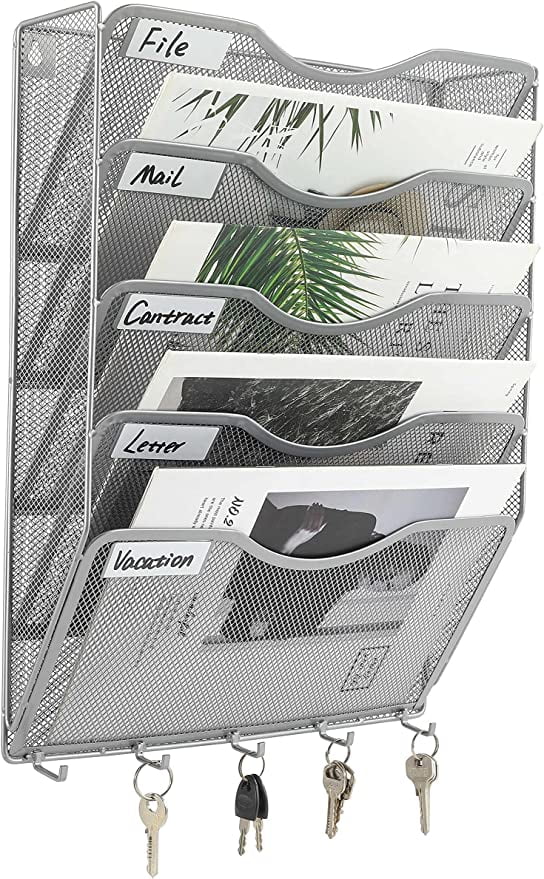 Mesh Hanging Wall Files Holder 5 Pocket Wall Mounted Paper Organizer