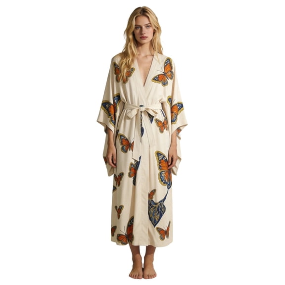 Puliio Kimono Robes For Women's Floral Print Long Sleeve Casual Elegant Bathrobe Soft Cozy Slim Fit Housecoat Loungewear,Size XS