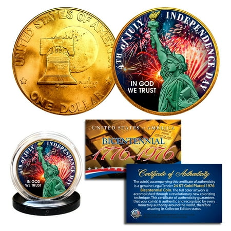 - INDEPENDENCE DAY July 4th - 1976 IKE Eisenhower Dollar U.S. Coin 24K Gold Plated