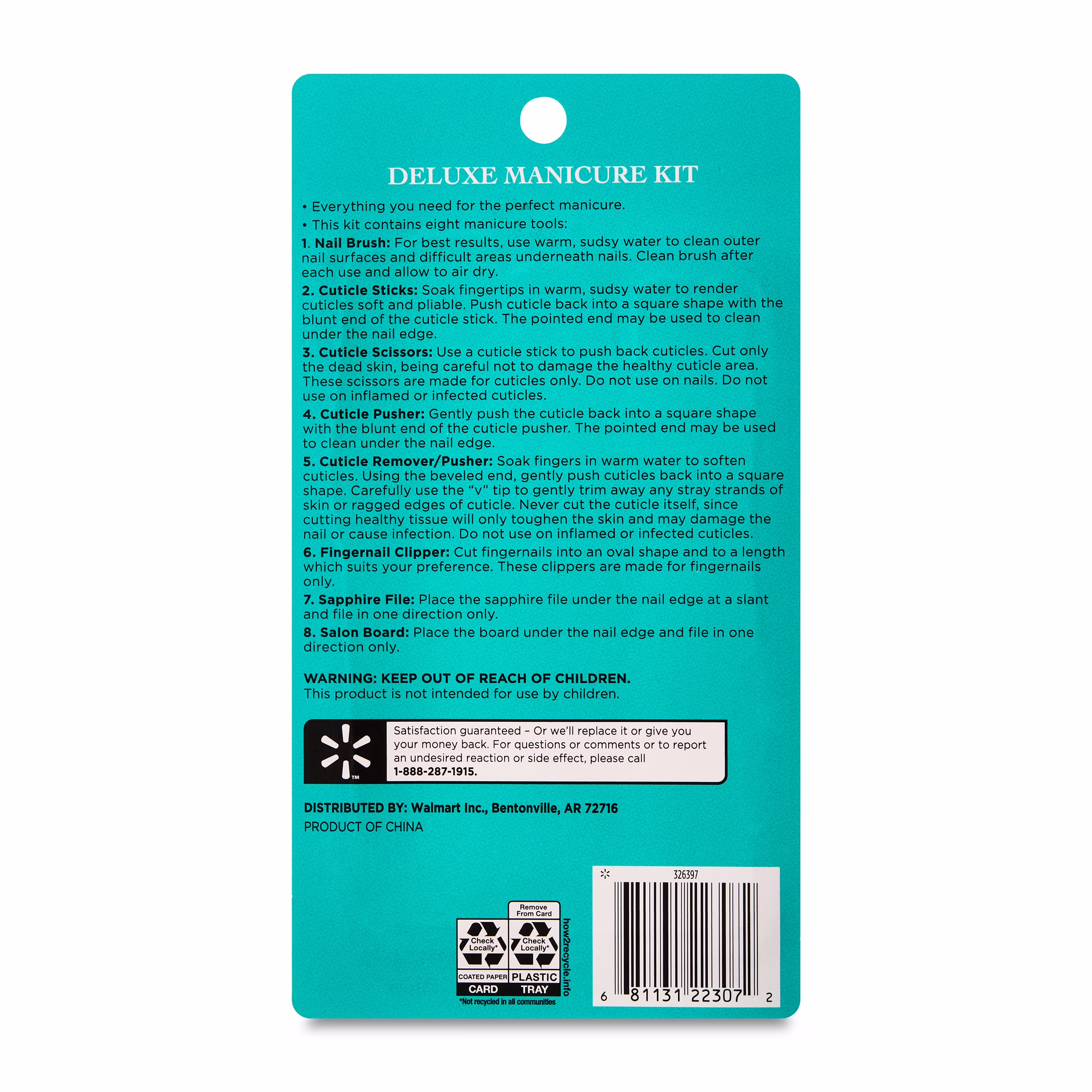 Equate Deluxe Plastic and Metal Manicure Kit, 8 Pieces