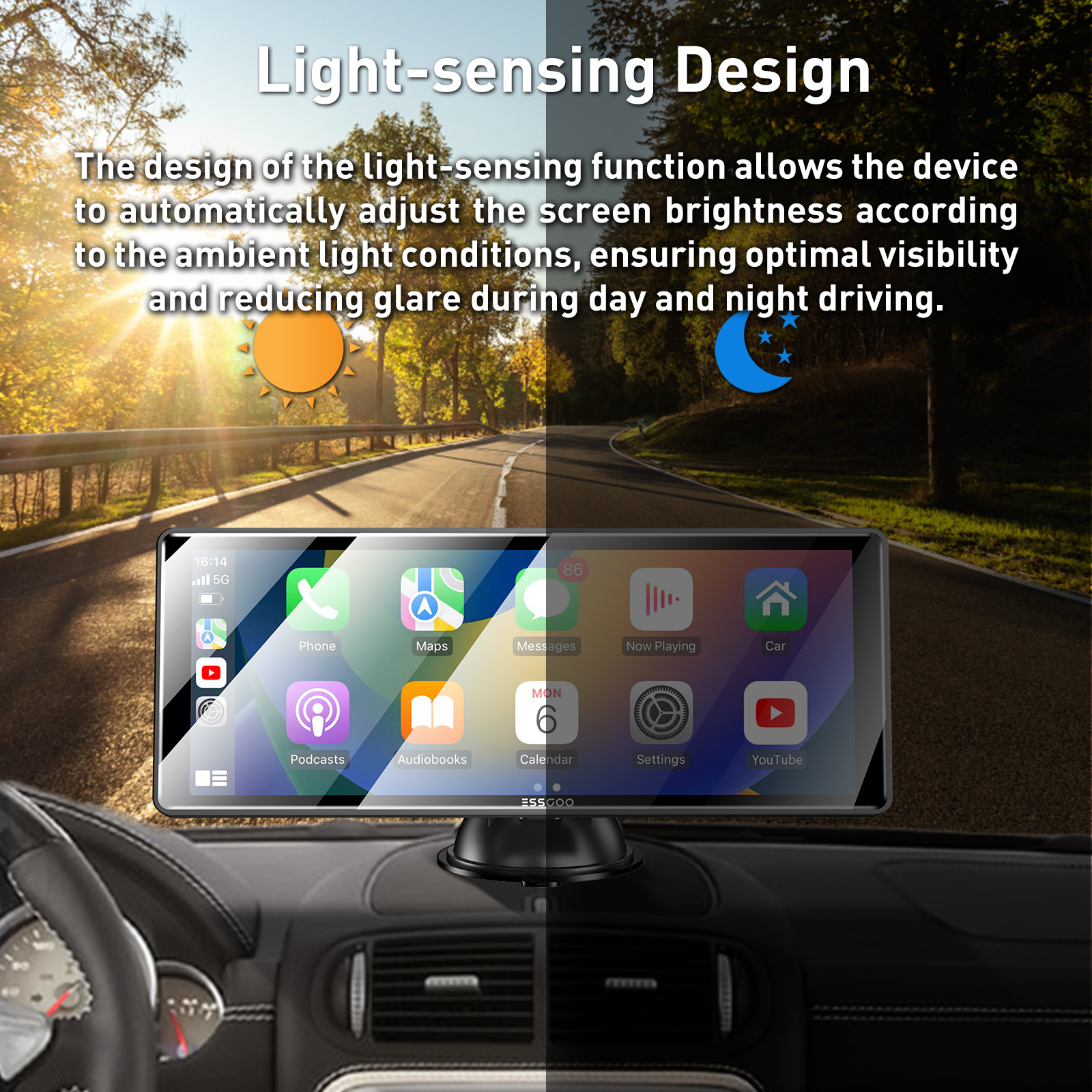 ESSGOO 10.26" Full HD Wireless Car Stereo: Apple CarPlay & Android Auto, Magic Link Screen Mirroring, GPS Navigation, Dual Bluetooth 5.0, AUX/FM Audio – Universal 7-32V for Cars, Trucks, RVs