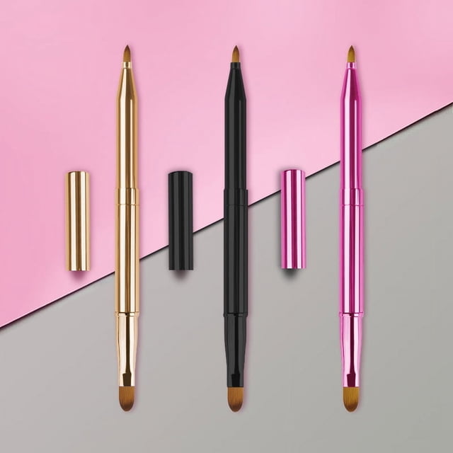 Pincel retráctil portátil colorido de doble cabezal para labios, pincel para lápiz labial, pincel pequeño para maquillaje corrector