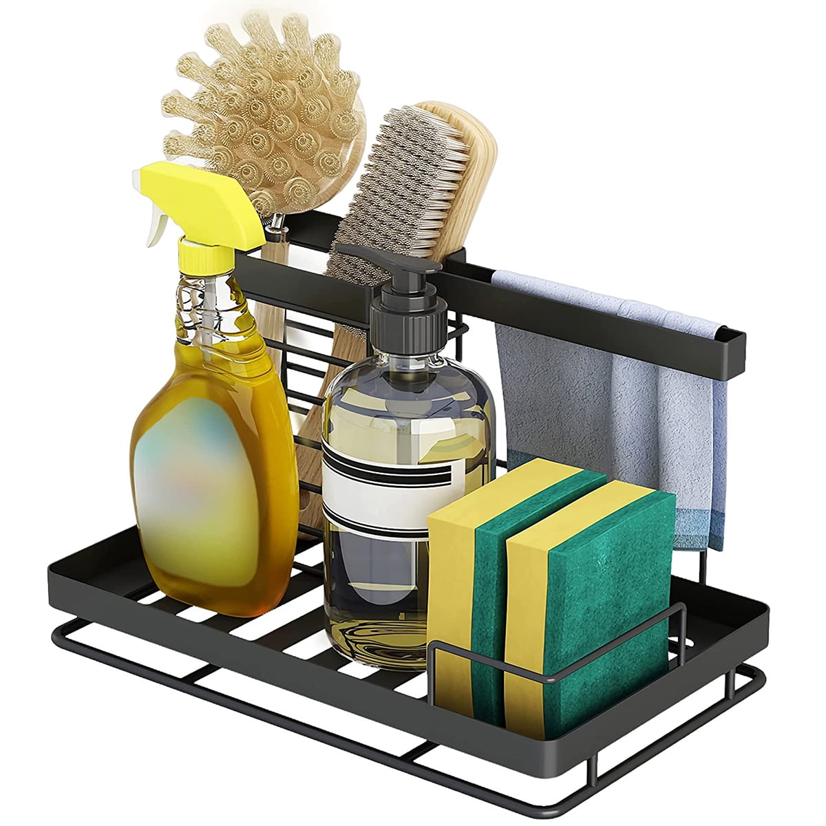 Stainless Steel Sink Organiser with Dish Cloth Holder 2 In 1 Sink Shelf Rack Detachable Sink ...