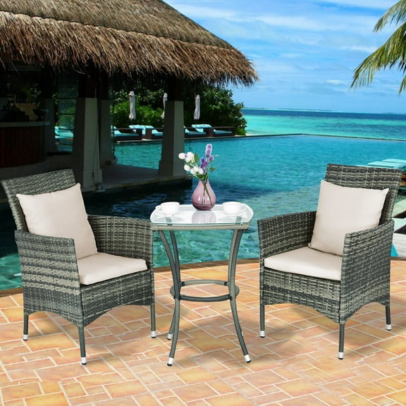 Topbuy 3PCS Patio Furniture Set Rattan Coffee Table & Chairs Garden