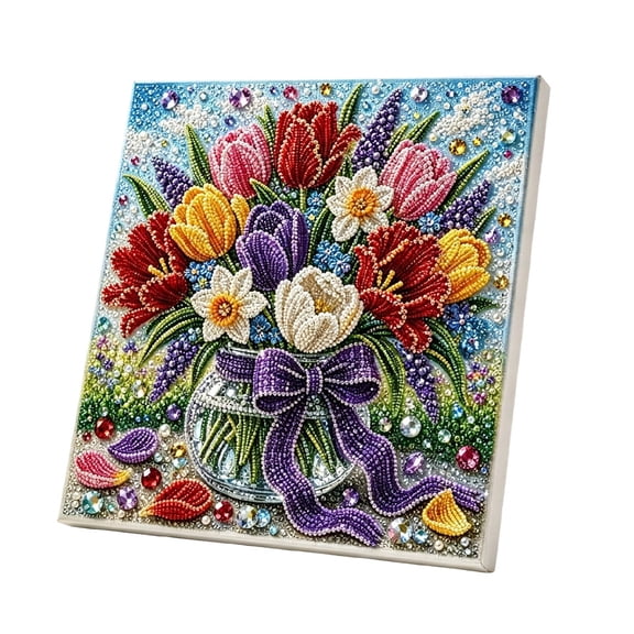 syligr Flower Diamond Art Kit for Adults, Tulip Pearl Painting Kits for Christmas Decorations, DIY Floral Wall Mantel Decor for Home, Art Craft Ornament for Holiday Party Gift