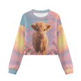 thumbnail image 4 of COEQINE Girls Crop Top Sweatshirt Long Sleeve Crewneck Fall Winter Pullover Cute Casual Loose Fit Streetwear Clothes for Teen Kids Age 5-6, Cute Highland Cow Pink, 4 of 7