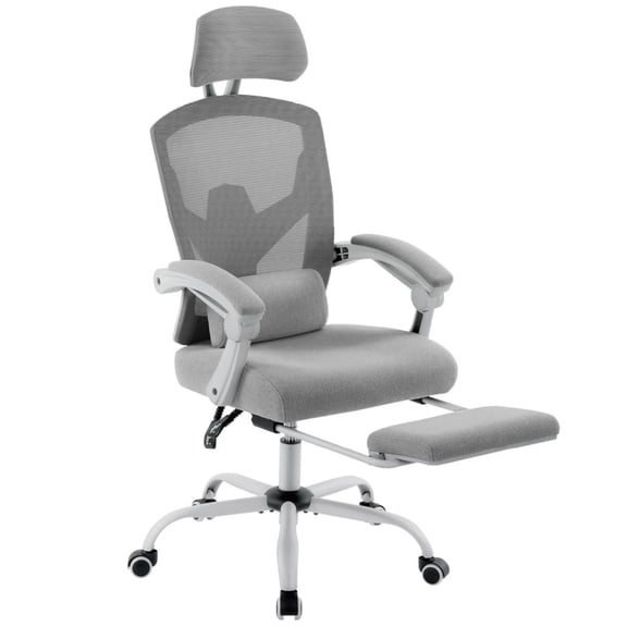 Atilioo Executive Office Chair with Footrest, High-Back Ergonomic Mesh Chair with Armrests & Adjustable Lumbar Support, Tilt Lock for Home Office, Gray
