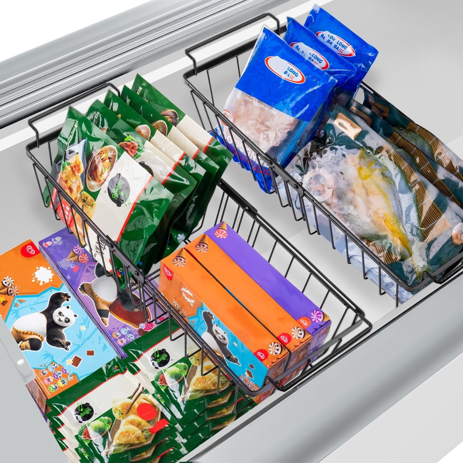 Wetheny Freezer Organizer Bins, Expandable Deep Freezer Baskets for Chest Freezer, Adjustable From 15.6" to 24.3" Wire Basket with Hanging Handles (Pack 1)