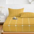 thumbnail image 6 of Twin XL Size Fitted Sheet Set - Yellow Orange Gingham 2 Piece Bedding Sets 16" Deep Pocket Fitted Sheet with 1 Pillowcases, Modern Minimalist Geometric Plaid Brushed Microfiber Hotel Bed Sheets, 6 of 9