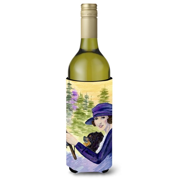 Caroline's Treasures SS8538LITERK Lady driving with her Pomeranian Wine Bottle Hugger, Wine Bottle, multicolor