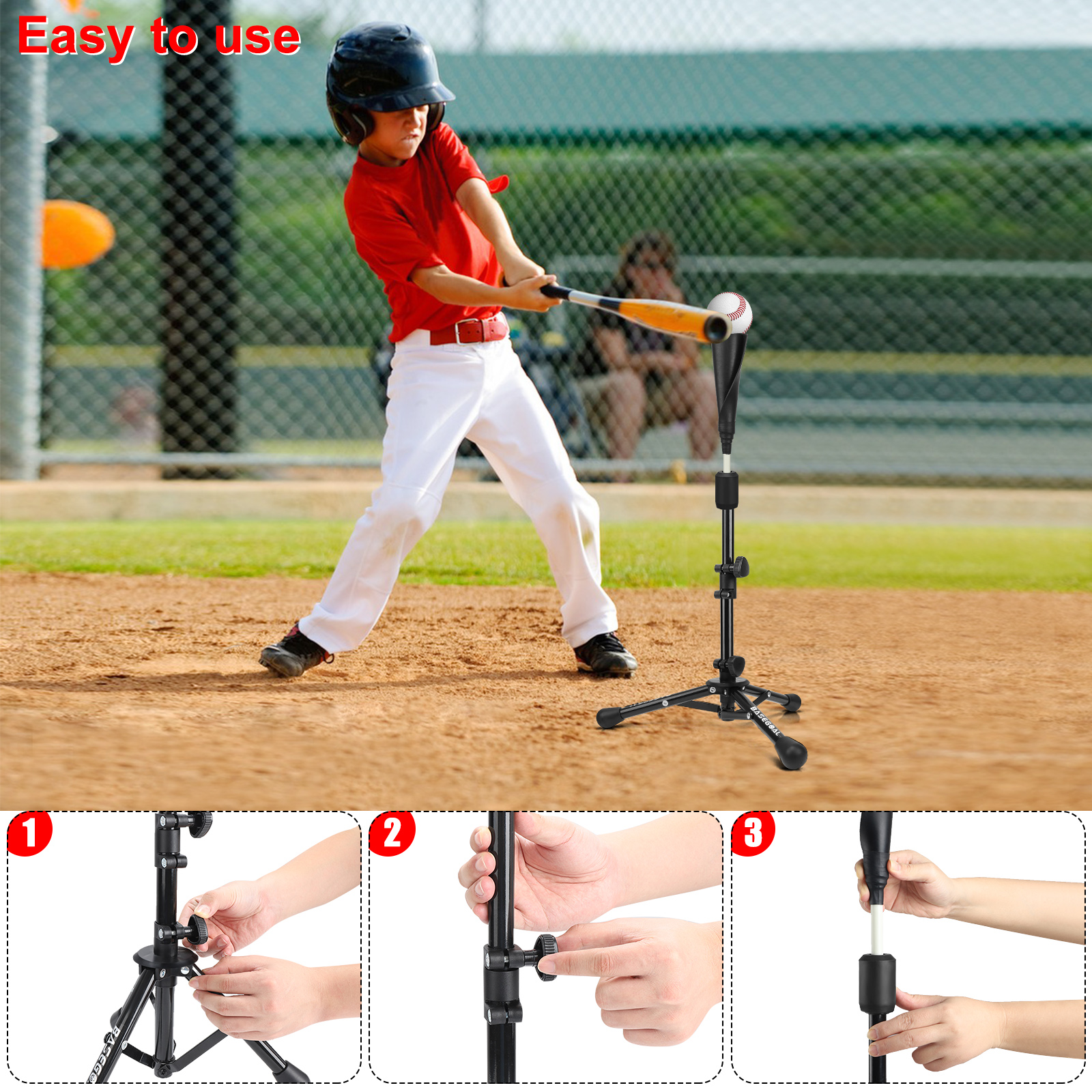 Baseball Batting Tee for kids, Portable Softball Baseball Tees for Hitting, Extral Height Adjustable Angel Baseball Ball Caddy, Easy to Assemble, Intensive Support Frame, Batting Training Practice