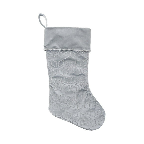 Holiday Time 20 inch Silver Velvet Glitter Stocking