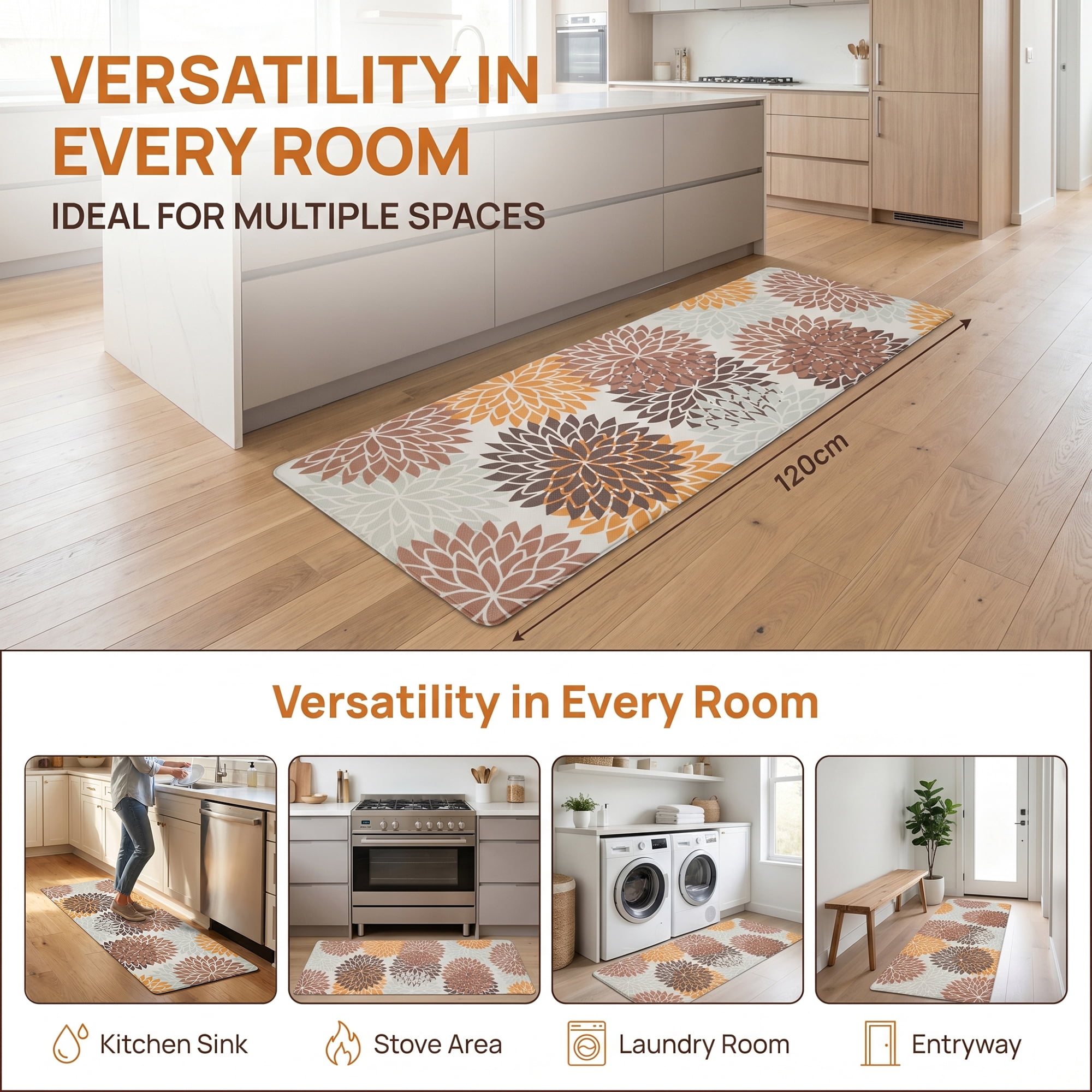 Unique Bargains Ergonomic Kitchen Mats Orange 47" x 17"