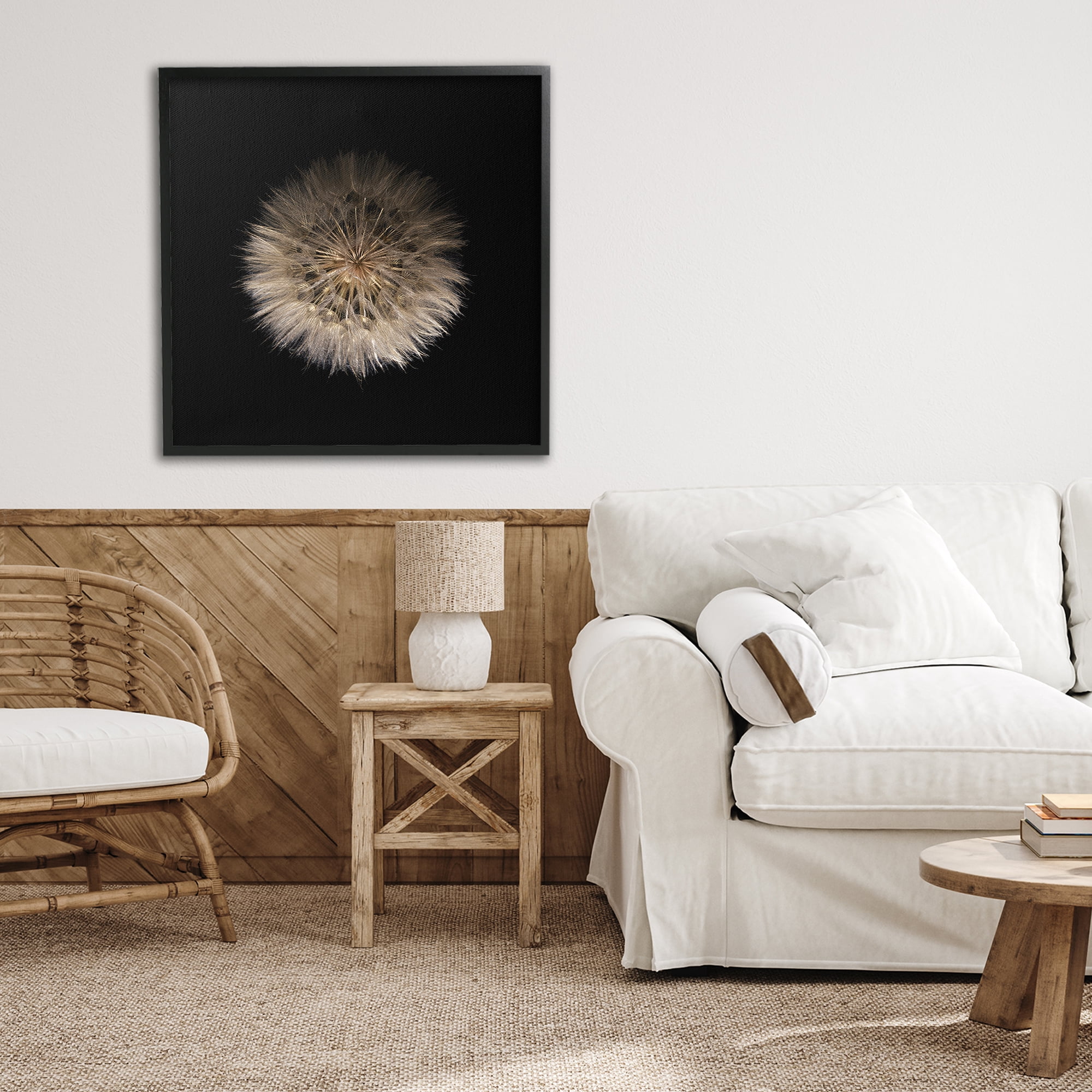 Stupell Industries Wispy Dandelion on Black Black Framed Giclee Art, design by Beth Adoette
