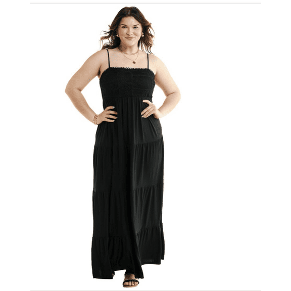 Derek Heart Trendy Plus Size Embroidered Lace Trim Sleeveless Maxi Dress - Black