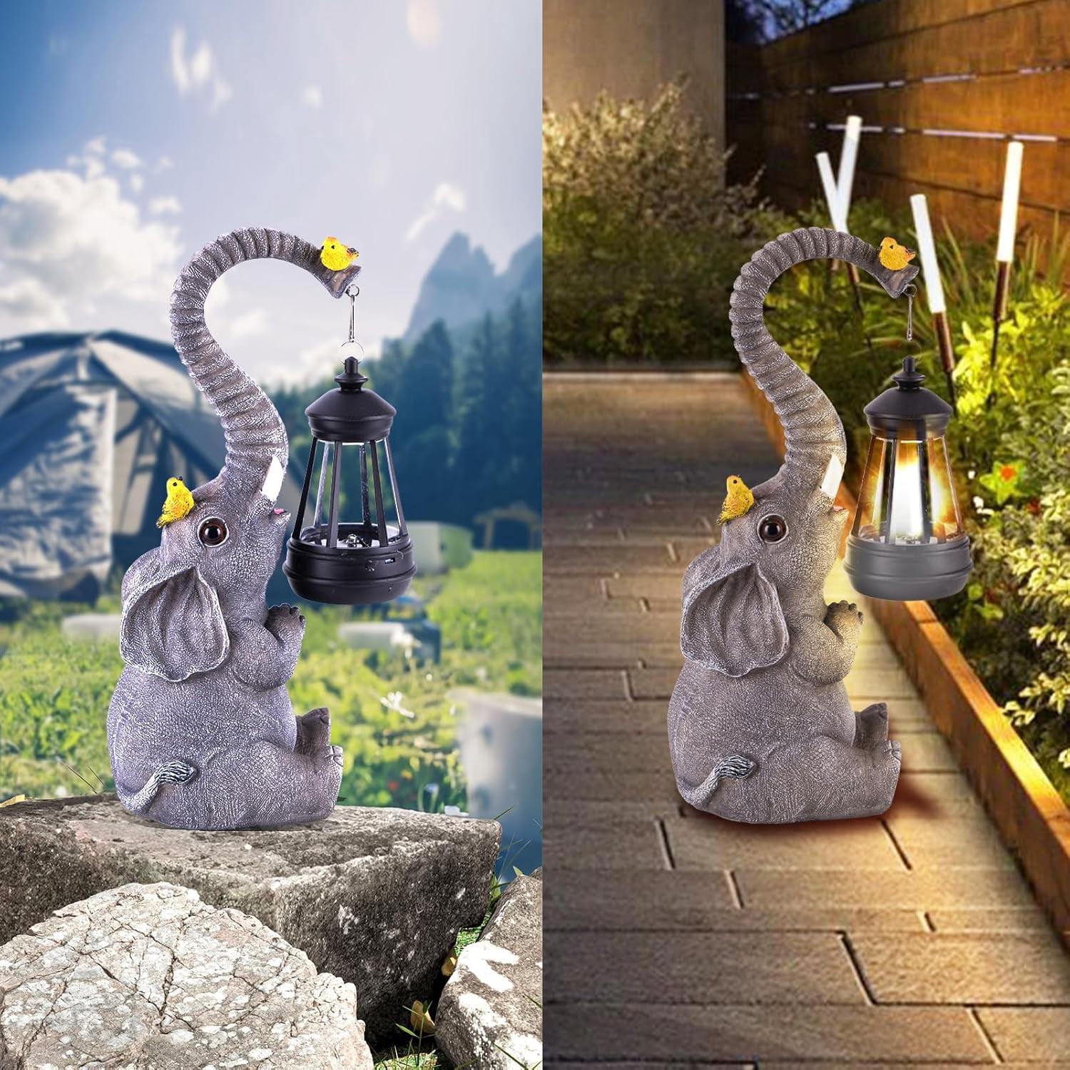 Solar Garden Decor Cat Moon Outdoor Statue and Figurine Lights,Outdoor Patio Sculpture Decor LED Light Gifts for Mom or Daughter, Garden Statues Birthday Gifts for Women Home and Yard with Solar Lamp