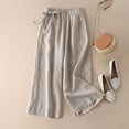 thumbnail image 3 of Outfmvch Gauze Pants Flowy Wide Leg Drawstring High Waist Baggy Straight Leg Cropped Linen Pants Women Long Lounge Pant Long Lounge Travel Pants Wide Leg Linen Pants Flowy Lounge Beige 1 M-3XL, 3 of 7