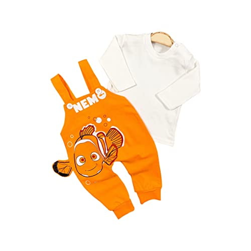 My Cotton Baby Finding Nemo Cotton Baby Salopette, Jumpsuit With Long Sleeve Tshirt For s Infants - 2 PIECES COTTON BABY ROMPER - Uni 6-9 months , Orange