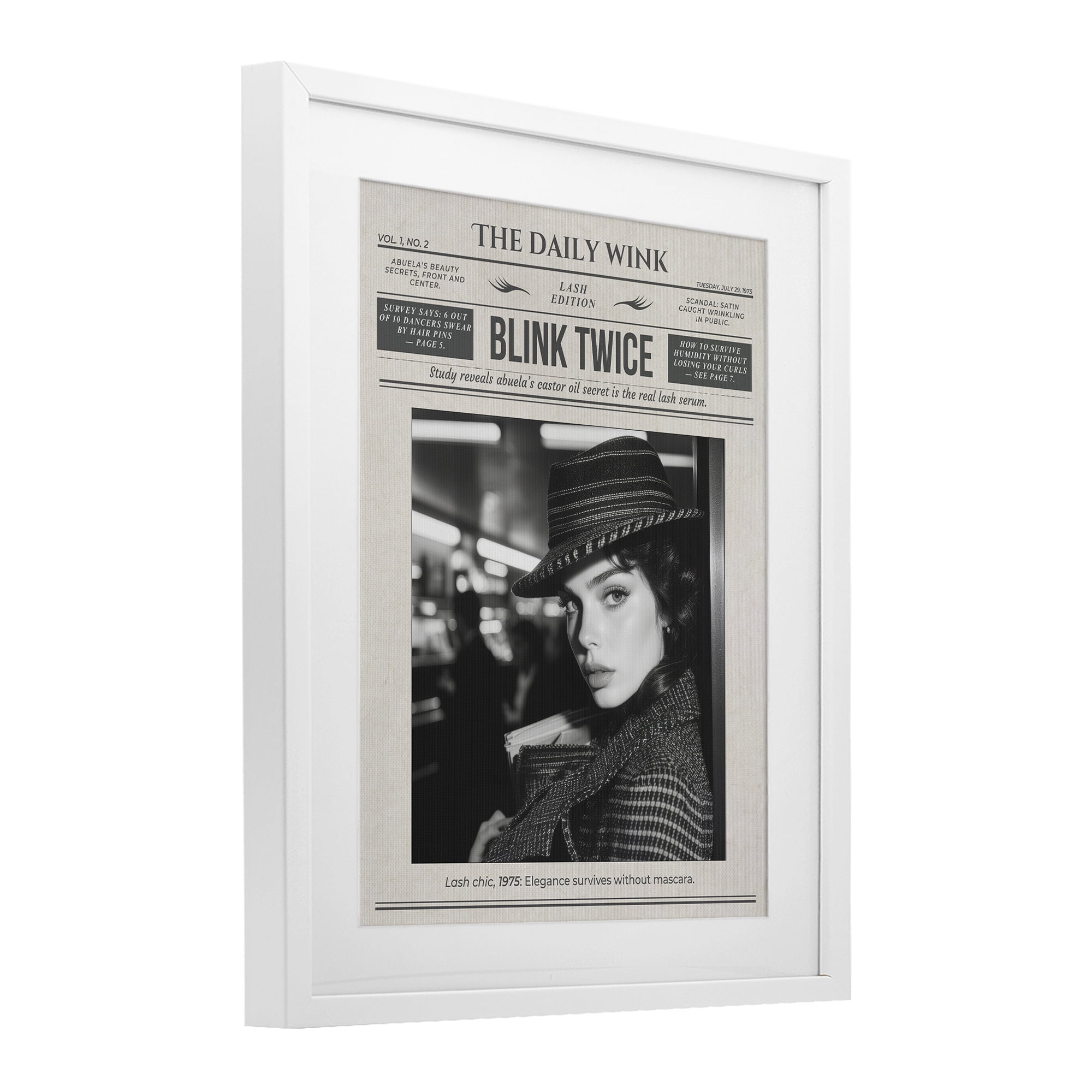 The Daily Wink Magazine White Framed Print Under Glass, design by A Barefoot Stylist