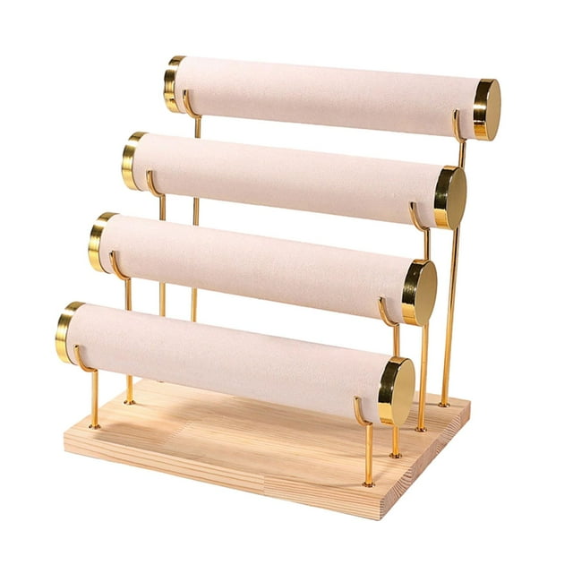 Soporte para pulseras, exhibidor de pulseras, torre independiente, base de madera desmontable, brazalete beige