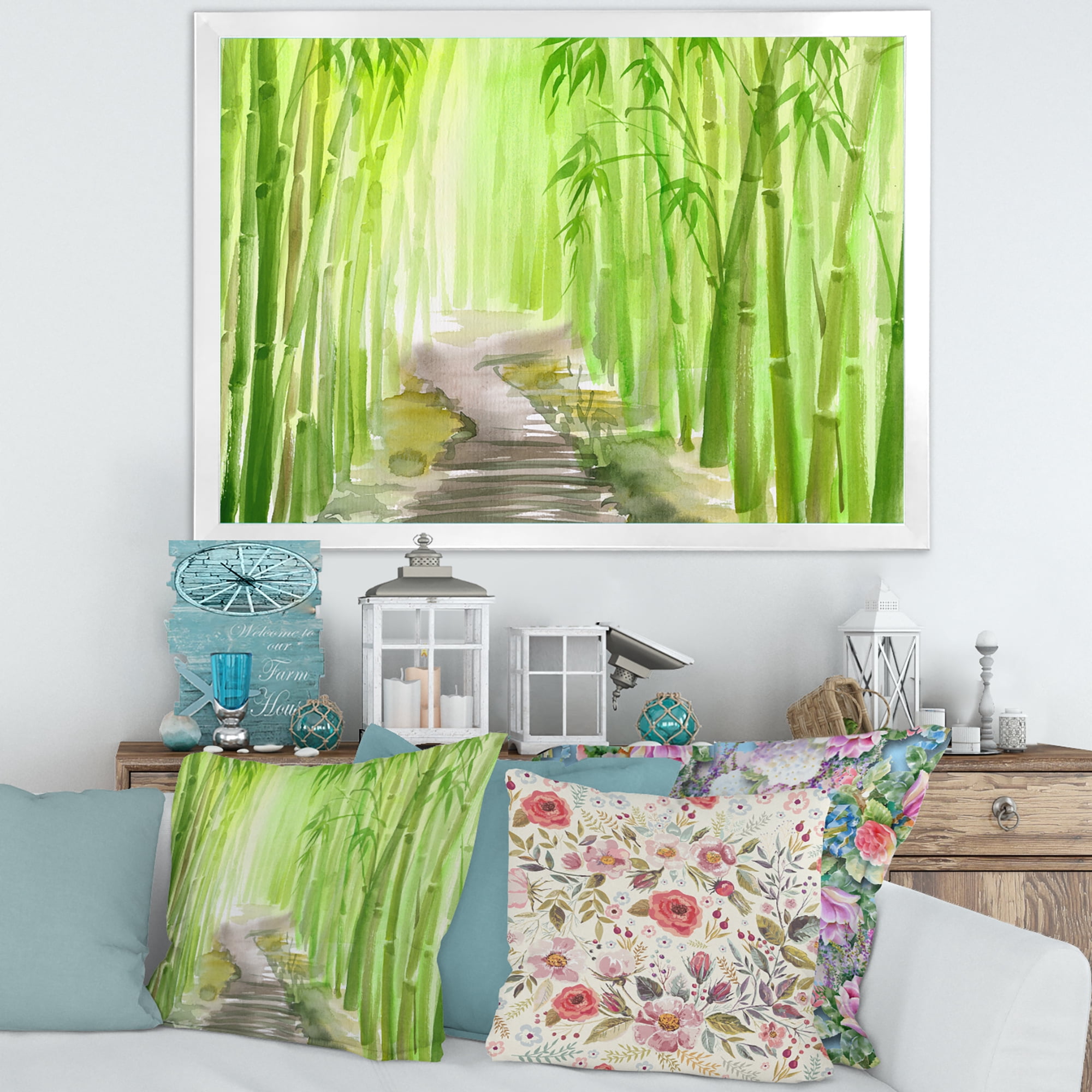 Designart 'Path in Green Bamboo Forest' Traditional Framed Art Print