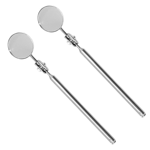 2X Miroir d'Inspection Automobile Universel Pliant Réflecteur Télescopique Outil de Main pour Châssis de Soudure, 2 x Miroir d'Inspection Télescopique, Argent