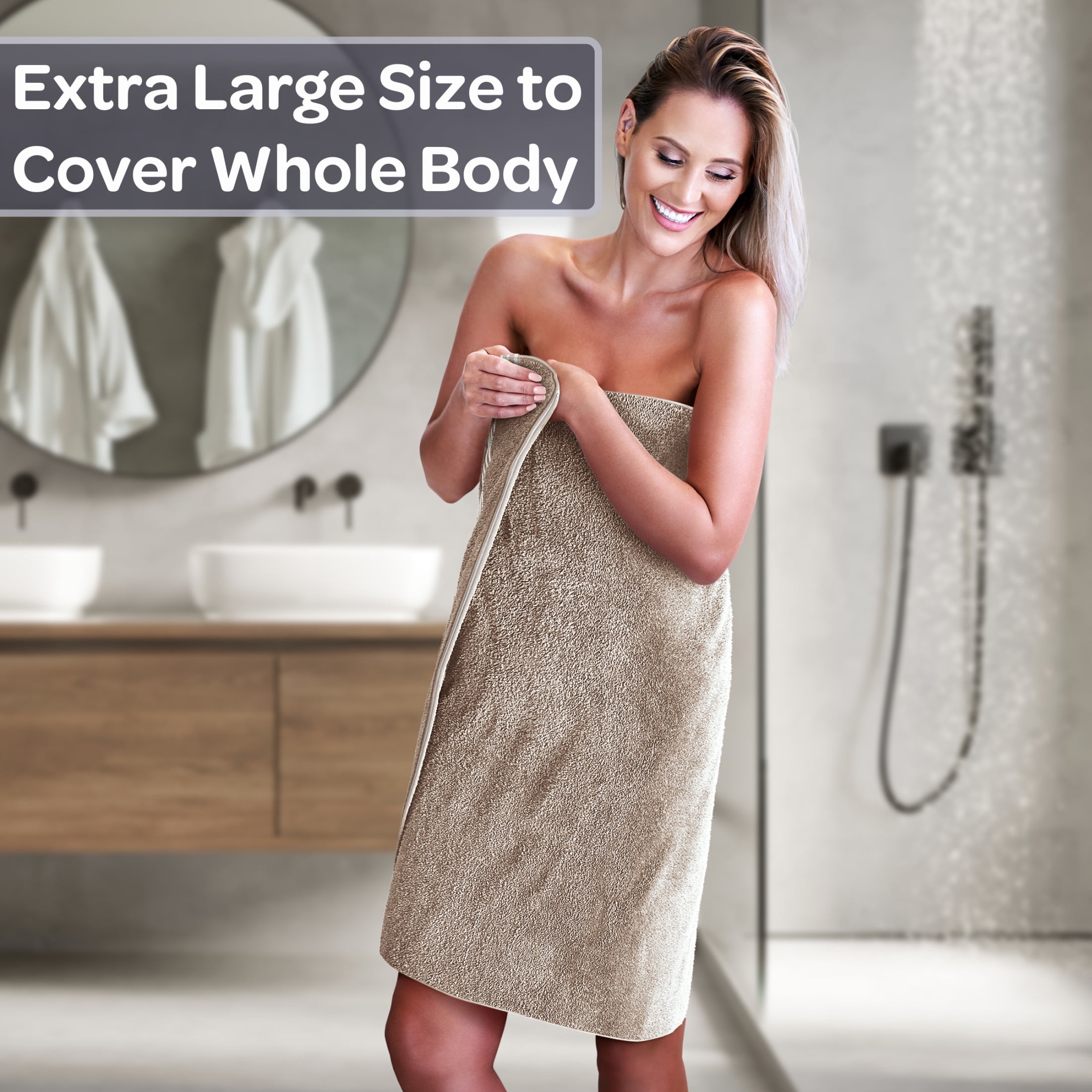Lavish Home 35x70in Bath Towels - 2PC Quick Dry Cotton Towel Set (Beige)