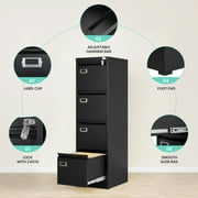 STANI 4 Drawer Black File Cabinet with Lock, Vertical Filing Cabinets for Home Office, Metal Locking Office File Storage Cabinets with Drawers for Legal/A4