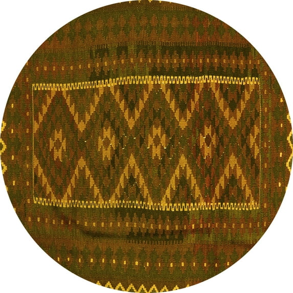 Ahgly Company Machine Washable Indoor Round Southwestern Yellow Country Area Rugs, 4' Round