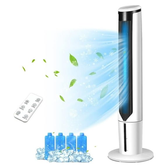 Gexandy 3 in 1 Evaporative Air Cooler, 41” Portable Cooling Tower Fan w/ 70°Oscillation, 4 Ice Packs & Water , 3 Speeds & Cooling Modes, LED Display, 9H Timer, Control for Bedroom Home Office