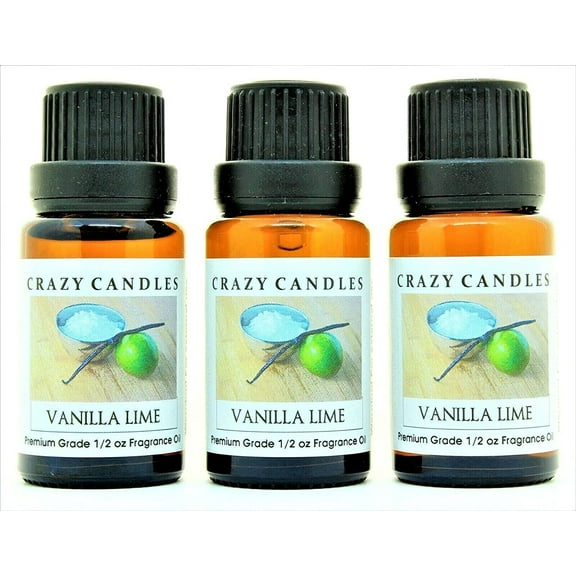 Crazy Candles Vanilla Lime 3 Bottles 1/2 Fl Oz Each (15ml) Premium Grade Scented Fragrance Oil