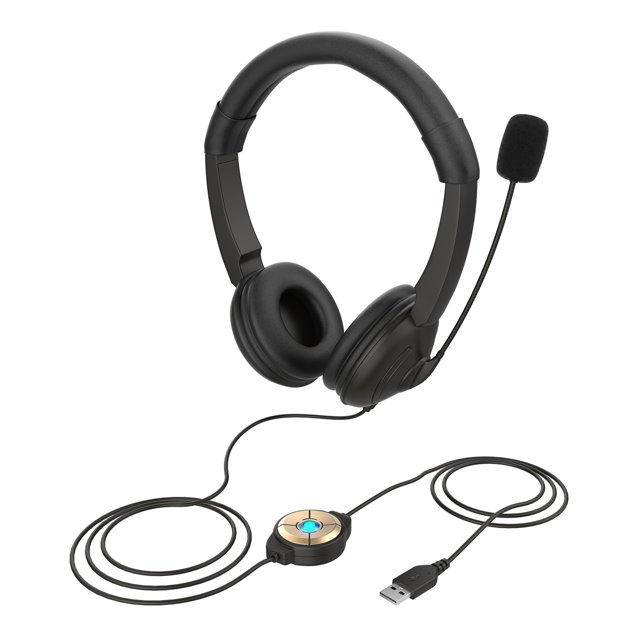 Control USB Wired Headset with Noise Cancelling Microphone On Ear Computer Headphone Call Center Earphone Volume Control Speaker Mic Mute Adjustable Headband
