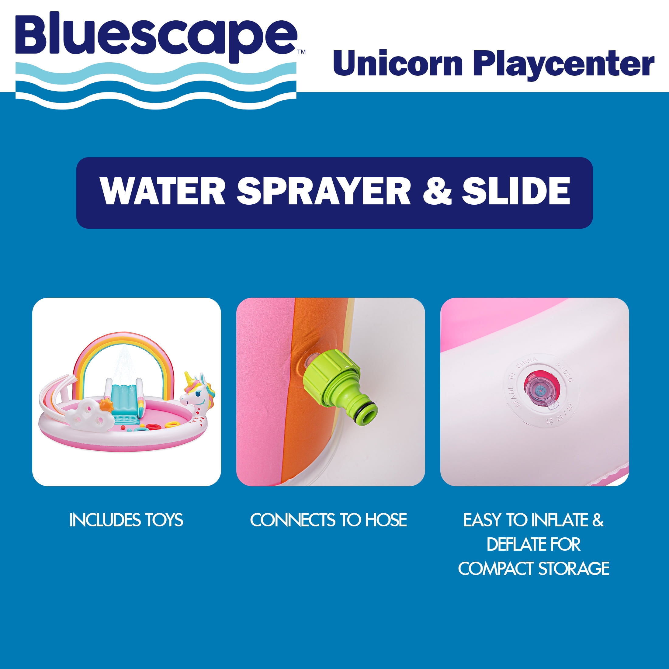 Bluescape Rainbow Unicorn Play Center,  Inflatable Pool Game & Toys,  Age 2 & Up, Unisex