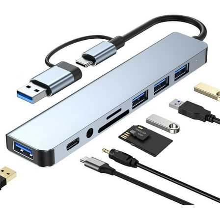 Duomigo 8 in 1 USB C Hub Splitter, 4 USB Ports, 1 USB-C Jack, TF/SD Card Reader, 3.5mm Audio Output,Compatible with MacBook Pro, iPad Pro,Laptops
