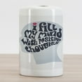 thumbnail image 2 of Lettering Ceramic Toothbrush Holder, I Fill My Mind with Positive Thoughts Print Calligraphic Head Brain, Decorative Versatile Countertop for Bathroom, 4.5" X 2.7", Blue Grey and White, 2 of 4