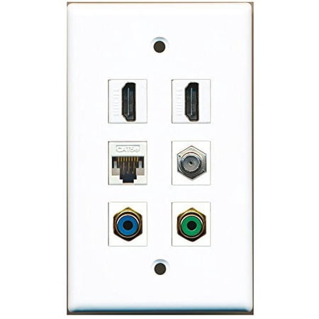 RiteAV - 2 HDMI 1 Port RCA Green 1 Port RCA Blue 1 Port Coax Cable TV- F-Type 1 Port Cat5e Ethernet White Wall Plate