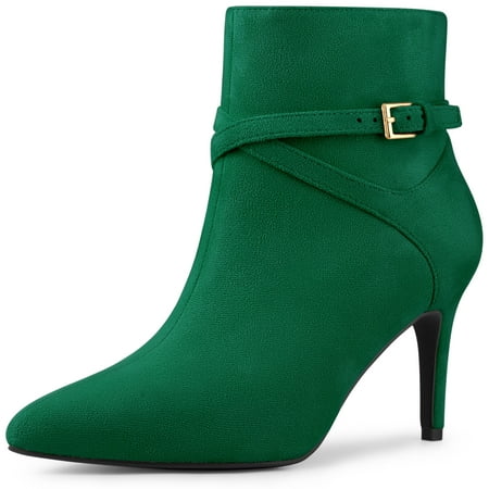 

Unique Bargains Women s Pointy Toe Buckle Cross Straps Stiletto Heel Ankle Boots