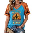 thumbnail image 2 of VXARARL Womens Short Sleeve V Neck Halloween T Shirts Pumpkin Shirts Why Yes Actually I Can Drive A Stick Graphic Autumn Tee Tops Ghost Pumpkin T Shirts Blue XL, 2 of 4