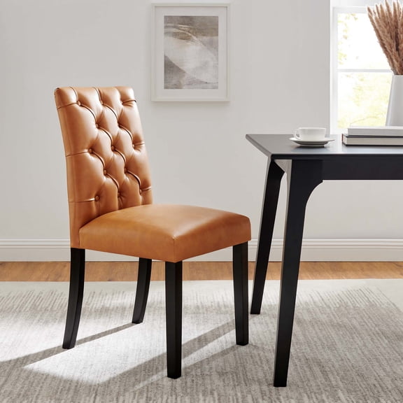 Modway Duchess Solid Wood and Button Tufted Vegan Leather Dining Chair in Tan