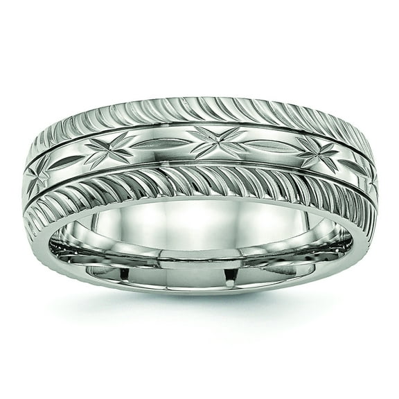 Primal Steel Stainless Steel Diamond-cut 7mm Ring