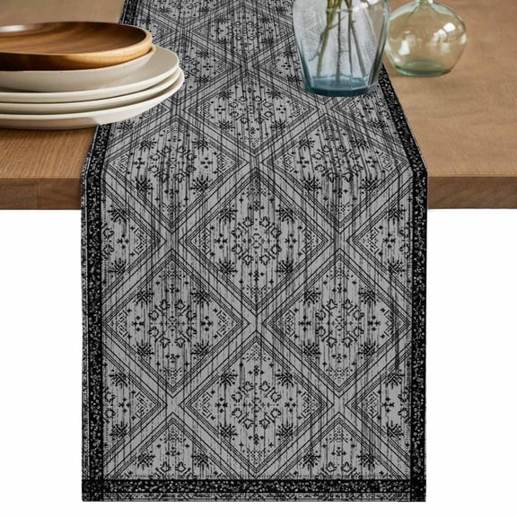 Black Flowers Table Runner, Spring Floral Farmhouse Retro Art Washable Cotton Linen Table Runners 48 Inches Long, Dresser Scarf Runner for Nightstand/Coffee/End Tables 13''x48''