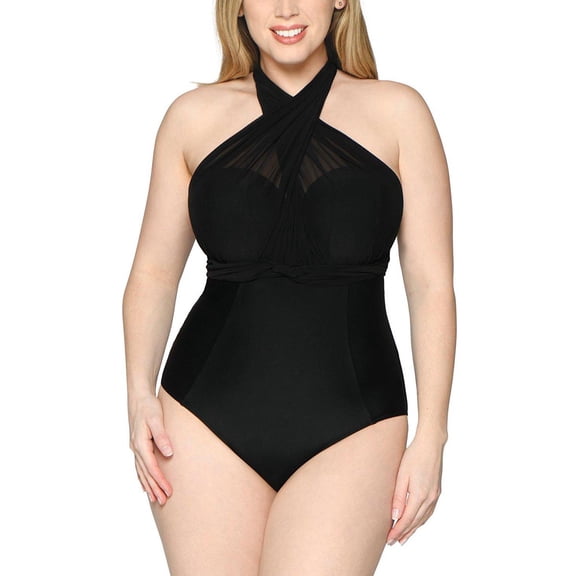 Curvy Kate Wrapsody Multiway Strapless Bandeau Underwire Swimsuit (CS005600),32F,Black