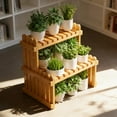 thumbnail image 3 of 2 Tiers Wooden Flower Stand Shelf, 14.57x8.27x11.81 Inch, Table Top Plant Stand Desk Flower Pot Rack for Office Indoor Outdoor Home Garden Decorate(1pcs), 3 of 9