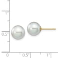 thumbnail image 3 of Real 14kt Yellow Gold 8-9mm Round Grey Saltwater Akoya Cultured Pearl Stud Post Earrings; for Adults and Teens; for Women and Men, 3 of 3