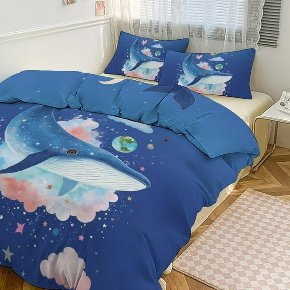 Whale in Dreamy Night Sky Bedding Set Couple Bedclothes Pillowcase Customized Home Textiles Bed Set for Bedroom Decoration