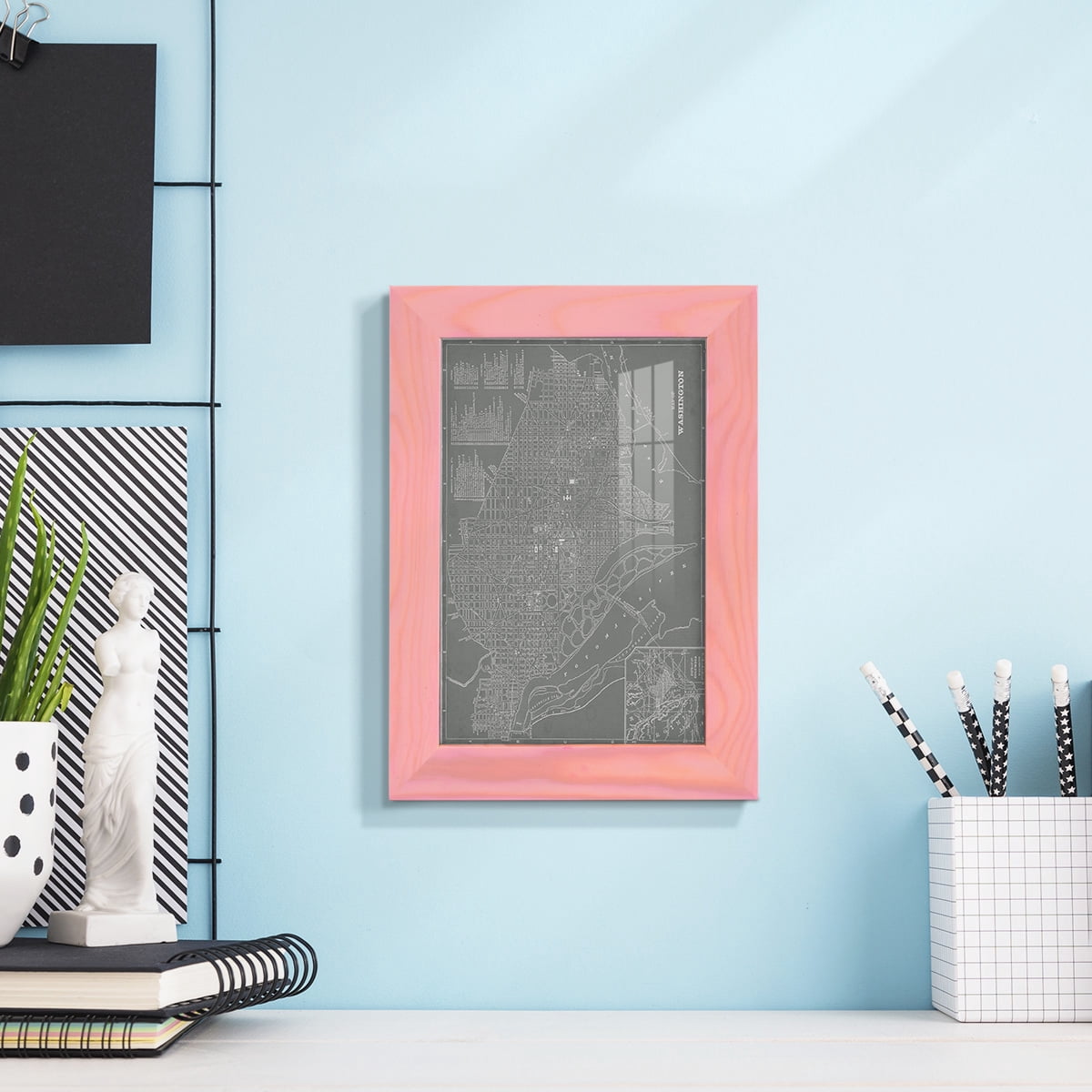 City Map of Washington D.C. -Framed Print w/glass-Sunset Pink