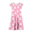 thumbnail image 4 of Cowsor Big Girls Short Sleeve Round Neck Ruffle Cap Sleeve Dress Easter Print Waist Cinched Design with Pockets Layered Summer Outfit for 4 to 15 Years Old Holiday, 4 of 5