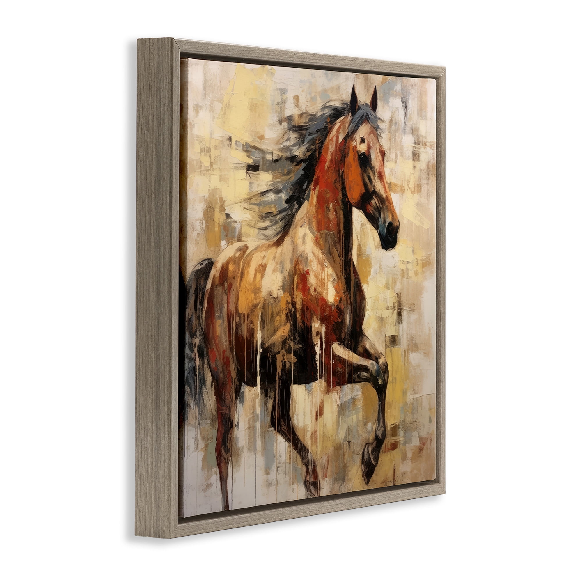 Stupell Industries Modern Brown Horse Animals & Insects Painting Brown Floater Framed Canvas Art Print Wall Art, 25 x 25